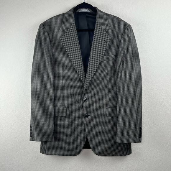 Haggar Black Tan Tweed Houndstooth Two Buttoned Vented Blazer Sport Coat 42L USA - Picture 14 of 15